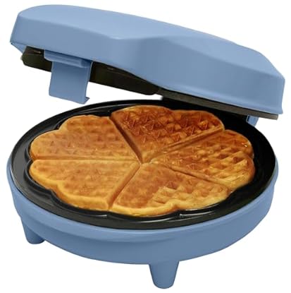 Foto di Bestron Waffle Maker, piastra per waffle a forma di cuore, macchina per waffle con antiaderente & indicatoro luminso, collezione Sweet Dreams, 700 watt, colore: Blu