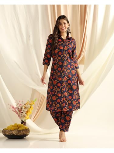 Image of DHRUVI TRENDZ Co Ord Set for Women Stylish | Ethnic Kurta Sets for Woman | Traditional Straight Kurti with Pant | Daily Comfortable Outfit for Office Ethnic Set | 3 /4 Sleeve Top with Relaxed Fit Pant