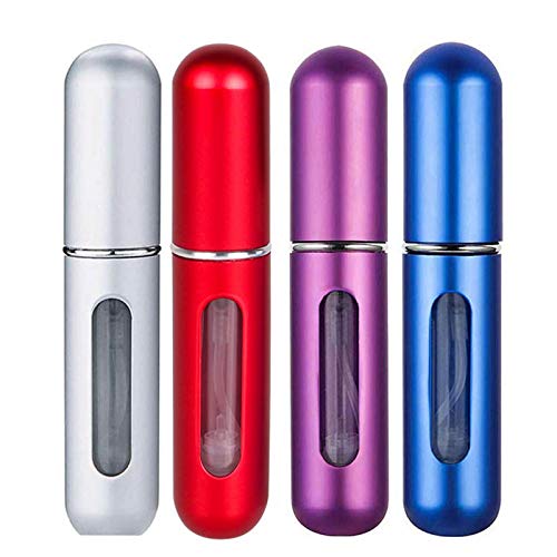 Portable Mini Refillable Perfume Empty Spray Bottle,4 Pcs Pack of 5ml Scent Pump Caseï¼ŒRefillable Perfume Spray,Multicolor Atomizer Perfume Bottle,for Traveling and Outgoing (Purple/Red/Silver/Blue)
