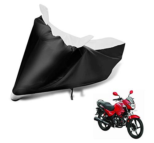 Image of Auto Hub Bike Cover Compatible with Hero Glamour with Mirror Pocket, Dustproof, Heat Resistant, Triple Stitched, Glamour Bike Cover- Black, White