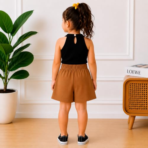 Image of RIYANSHI Girls Sleeveless Ribbed Top & Button Skirt Set