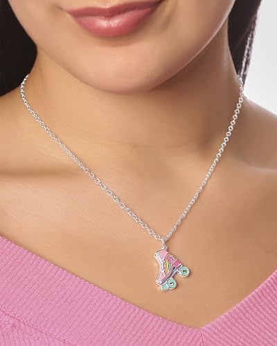 SALLY ROSE Barbie 3D Roller Skates Necklace, 16"+2" Silver Flash-Plated Barbie Pendant Necklace for Women Official License2