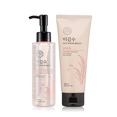 THE FACE SHOP Rice Water Bright Face Wash, Facial Cleanser for Sensitive, Normal & Oily Skin, Gentle Hydrating Daily Face Cleansing Oil (5oz) or Face Wash Set (Face Cleansing Oil & Cleansing Foam)
