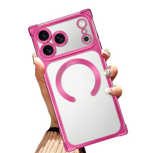 AIGOMARA Magnetic Clear Phone Case Made for iPhone 17 Pro Max, Hot Pink