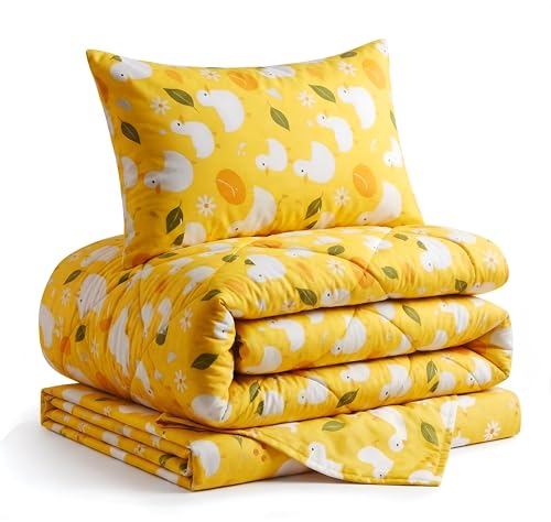 Image of VAS COLLECTIONS Single Bed Comforter Set 220 GSM Microfiber | Ultra Soft AC Comforter with Flat Bedsheet (60x90 Inches) & 1 Pillow Cover | 3 Pc Bedding Set (Duck Print) | 3 Pc Bedding Set
