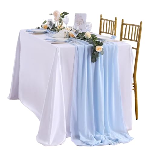 Silky Touch Chiffon Table Runner Set - 29' x 120', Elegant Blue Runner, Perfect for Halloween, Christmas, Weddings & Events