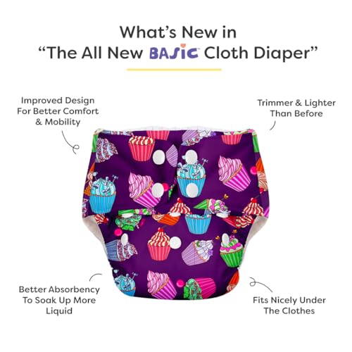 Image of BASIC Reusable Cloth Diapers | New Trimmer Version | Adjustable, Washable & Rash-Free | Includes Absorbent Pad with Dry Feel Layer | Fits 3M-3Y (5-17kg) | Certified & Comfortable for Babies