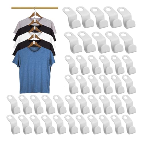 YIWOYI Space-Saving Closet Organizer - 50 Durable White Clothes Hanging Hooks for Efficient Wardrobe Organization