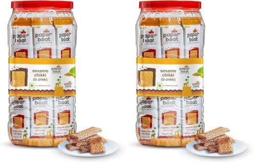 Image of Paper Boat Sesame Chikki Jar, Original Nutritious Bar, No Added Preservatives and Colours | Gajak | Sweets | Made with Jaggery | Gazak (50 pieces, 16 grams each) (Pack of 2)