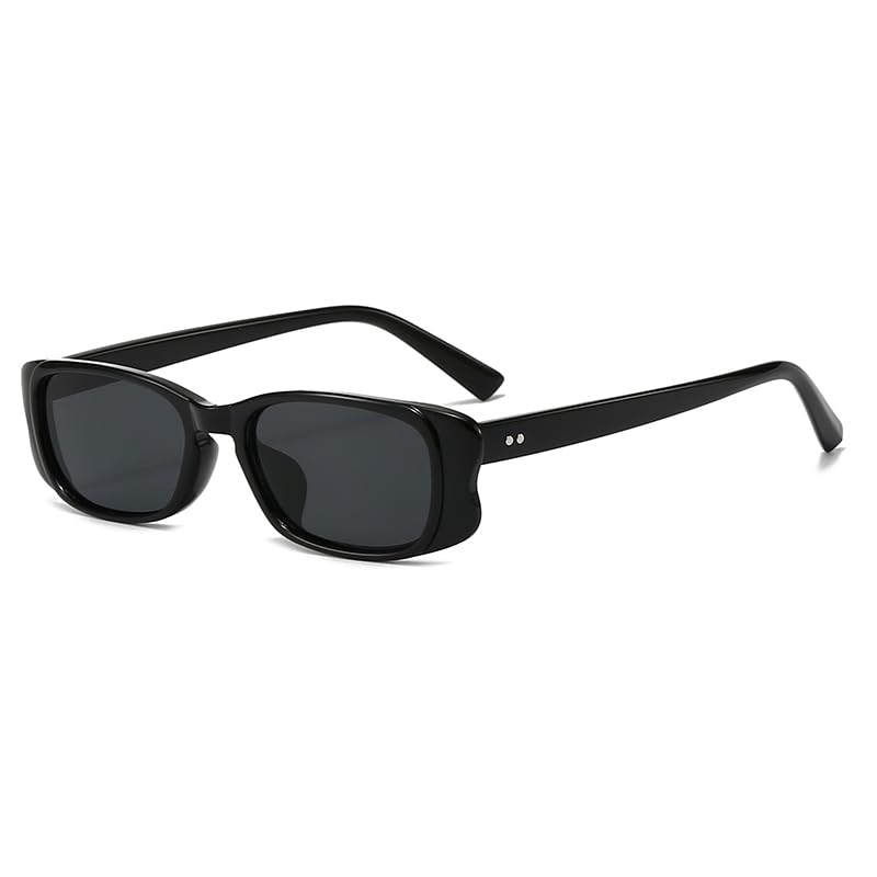 Long Keeper Retro Gafas De Sol Rectangulares Pequeñas para Mujer Hombre Vintage 90s Gafas Cuadradas Estrechas (Negro Negro)