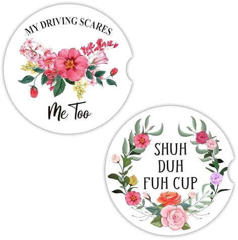 2-Pack Vintage Blue Flower Car Coasters - Absorbent Ceramic Cup Holders With Non-Slip Cork Base (2.56") - View #11