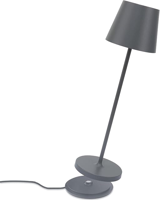 K-Bright Lampa LED Ściemniania Aluminiowa Stół, H38cm,Akumulator Ciepłe światło Kolor Do wewnątrz/na zewnątrz Lampa stołowa z podstawą ładowania kontaktowego (ciemnoszary)