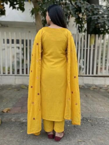 Image of GoSriKi Kurta Sets for Women Viscose Embroidered | Kurta Pant Dupatta Set | Straight Kurti Set for Women | Round Neck 3 /4 Sleeve Ethnic Suit | Designer Indian Kurti Outfit with Pants