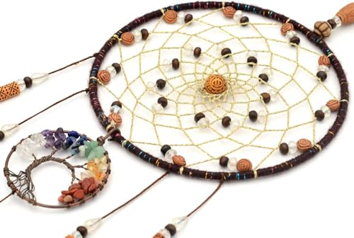 MOONFLY Dream Catcher Handmade Traditional Feather Dreamcatcher Hanging Home Wall Decoration Craft Ornament for Home, Bedroom, Kids, Boys Native American Style Décor (Brown Life Tree) - Image 3