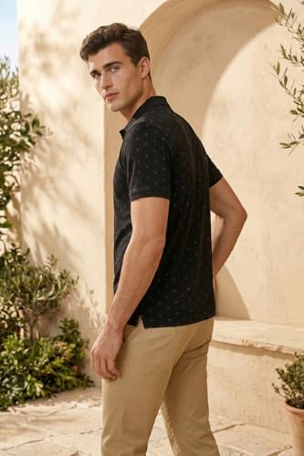 Image of Louis Philippe Men's Regular Fit Light Weight & Breathable Classic Sophisticated Texture Print Half Sleeve Polo Tshirt