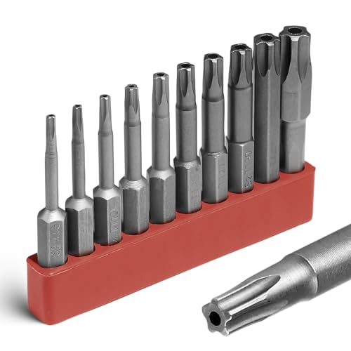LMXMGRG 5 Point Security Torx Bit Set 10pcs Star Bits Set Screwdriver Magnetic S2 Alloy Steel With 1/4 Hex Shank TT8-TT45(50mm)