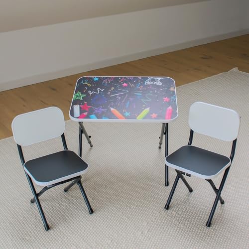 Kindertisch mit 2 Stühlen – Praktisches Spieltisch-Set für Kleinkinder – Klappbare und mitwachsende Kindersitzgruppe, Kindertisch mit verstellbarer Tischplatenneigung (Kreativ, weiß)