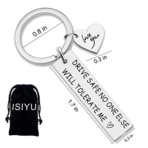 Image of isiyu Fathers Day Dad Gift Couples Mens Meaningful Gifts for Husband Boyfriend from Girlfriend Wife Fiancee Drive Safe Keychain for Him Birthday Presents for Fiance