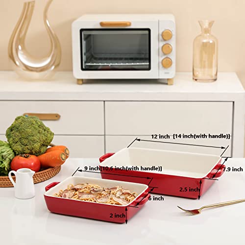 Selamica Ceramic Rectangular Baking Dish Set, Lasagna Pans For Casserole Dish, Ceramic Bakeware Set Of 2, Baking Pans, Double Handle, Oven &Dishwasher Safe, Christmas Gift, Red #TOP1