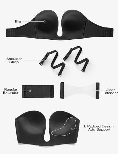 Image of Wingslove Women's Deep V Plunge Strapless Bra Multiway Push Up Low-Cut Bras Wireless Red Carpet Clear Back