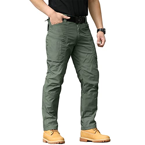 NAVEKULL Men's Work Cargo Pants for Men Rip Stop Tactical Pants Outdoor Hiking Camping Travel Pants Lightweight Water Resistant Waterproof Military Army Combat Trousers with Side Zipper Pockets Green by NAVEKULL - Used condition - US$37.99