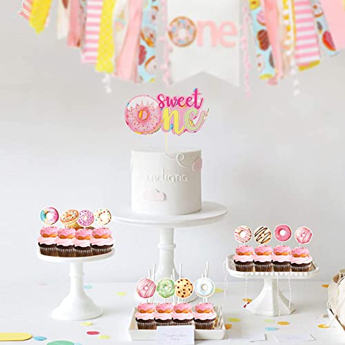 25Pcs One Cake Topper First Birthday Decorations For Girl, Donut Theme Party Decorations, Sweet One Birthday Party Decorations, Donuts Cupcake Toppers For Outfit Girls Donut Grow Up Party Supplies #TOP4