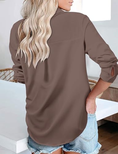 Image of Magritta Women's Shirts Fashion Casual Loose Fit Long Sleeve Button Down Lightweight Collared Blouse Tops