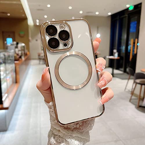 Image of MIDOS Silicone Back Cover Ring Logo Cut For Magsafe Compatible With iPhone 14 Plus Lens Protection Chrome Back Case Cover For-iPhone 14 Plus (2022) 6.7[Gold ]