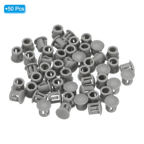 Image of PATIKIL Hole Plugs Plastic, 50 Pcs 8mm(5 /16 inch) Screw Bumper Hole Plug Flush Snap Type Round Hole Cover Caps for Round Holes Cabinet Furniture Kitchen, Grey