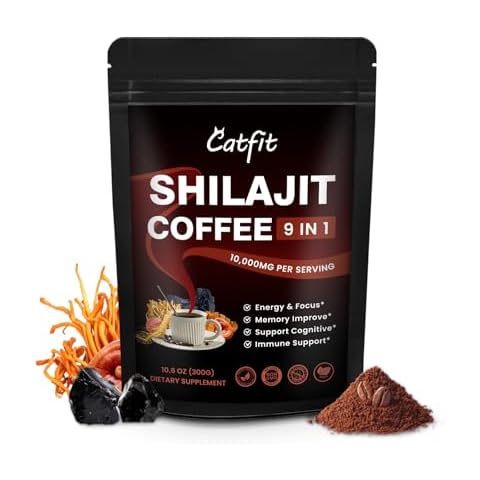 Shilajit Mushroom Coffee Powder, Himalayan Shilajit Instant Coffee with Guarana, Chaga, Cordyces & Ashwagandha for Focus and Energy, Ground Coffee 30 Packets Cover