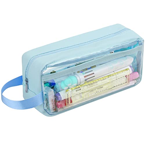 Hoinya Clear Pencil Case, Waterproof PVC Toiletries Storage Pouch Bag – Suitable for Stationery, Cosmetic, Makeup, Travel & Office Supplies (Blue)