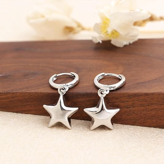 Jean Beau Hoop Huggie Charm Gold Silver Sun Star Earrings for Women, Trendy Puffy Drop Earring Prom Fashion Accessories Jewelry Gift - Image 5