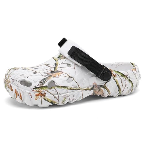 Womens Mens Clogs Garden Shoes Camo Outdoor Athletic Sports Sandals Mules Unisex Adult Summer Beach Non Slip Home Slippers Lightweight Comfortable Sandals with Adjustable Back Strap Footwear