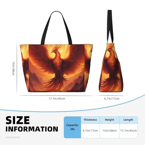 beautiful phoenix Large capacity beach bag with zipper, perfect for grocery bag pool gym travel shopping foldable beach travel bag,4