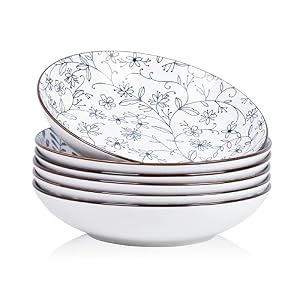 Keramische 1100 ml slakommen, set van 17,5 cm, kleine kom voor fruitsalade, snoep, snack, feestvoedsel, grote mengkom voor magnetron en oven (blauw en wit)