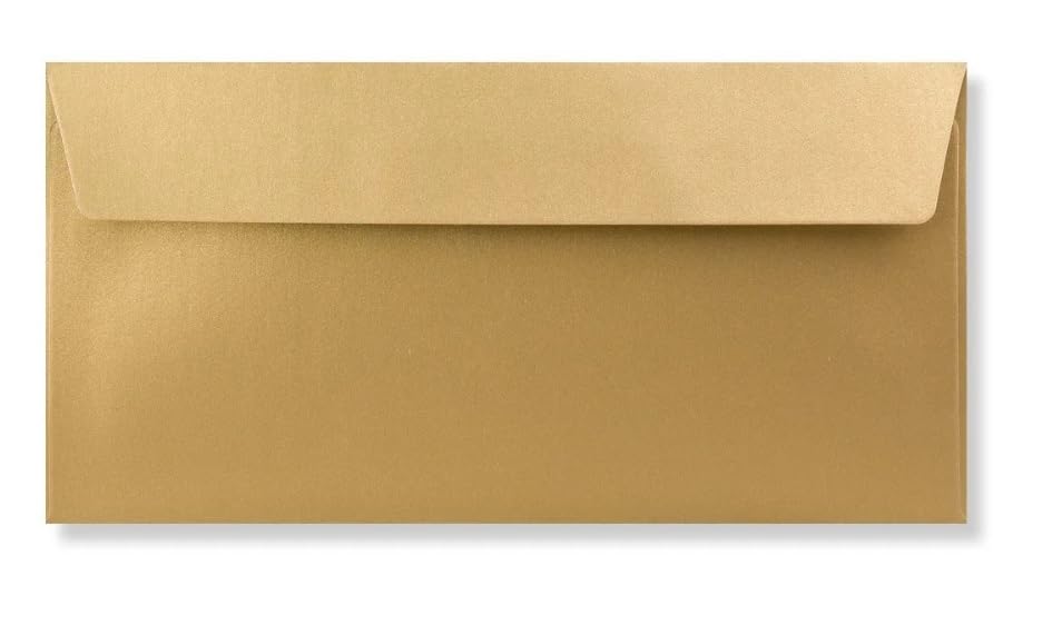 DL (110mm x 220mm) Coloured Envelopes for Greetings Cards Party Invitations & Craft - Pack of 30 (Metallic Gold Peel & Seal)