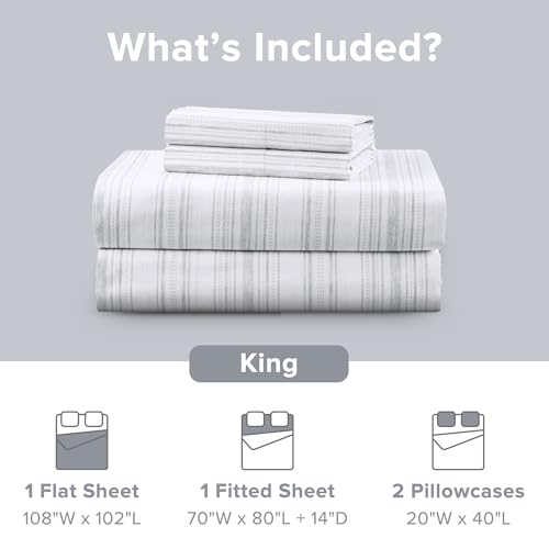 Comfort Spaces 100% Cotton Sheets King, Breathable, Naturally Cool Cotton Sheets, Soft Cotton Bed Sheets with 14" Elastic Pocket Fits up to 16" Mattress, All Seasons Sheet Set, Good Vibes Grey 4 Piece