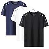 3 Pack Mens T-Shirts Quick Dry Sport Tops Breathable Moisture Wicking Athletic Gym Tshirts Crew Neck Running Workout Shirts (UK, Alpha, M, Regular, Regular, Black+Blue+Gray)