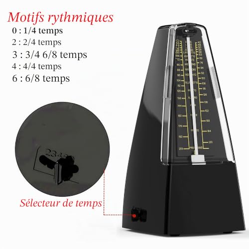 AUPHY Métronome Mécanique pour Piano Guitare Saxophone Batterie Clarinette ect,Rythme Précis Facile Utiliser Forme Classique – vue 3