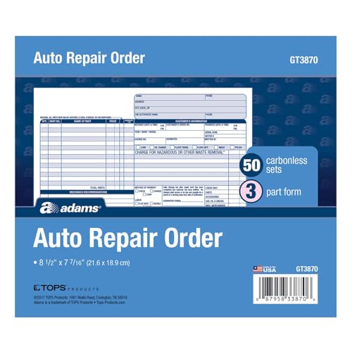 Adams Auto Repair Order Forms, 8.5 x 7.44 Inch, 3-Part,
