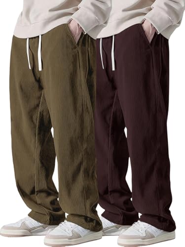 Image of Pinkmint Men's Poly-Lycra Loose Fit Trousers, Korean-Style Casual Pants with Side Pockets, Comfortable Travel (Available in Plus Sizes)