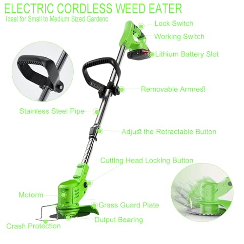 Cordless Weed Wacker with Wheels,Electric Weed Eater Battery Powered by HYJJYLL - Used condition - Image 6
