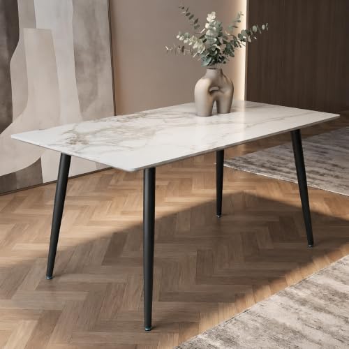 Image of Italiana 15mm Ultra-Slim Sintered Stone Dining Table - 140cm x 80cm Cream Faux Marble Executive Table | Mohs 6+ Hardness Scratch-Resistant | Metal Frame | Suitable for 4-6 Seater