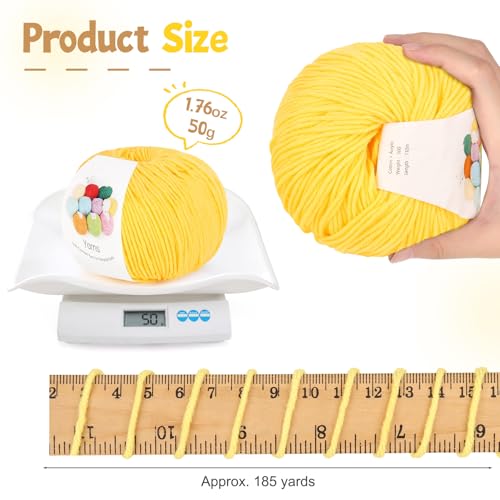 Image of Katech Cotton Yarn for Crocheting-55% Cotton 45% Acrylic-#3 DK (Light)-Super Soft Milk Cotton Yarn-Great Crochet and Knitting Starter Kit for Colorful Craft(Yellow)