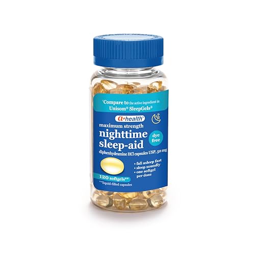 A+Health Dye-Free Nighttime Sleep Aid Diphenhydramine HCl 50mg Softgels, Maximum Strength, 120 Count