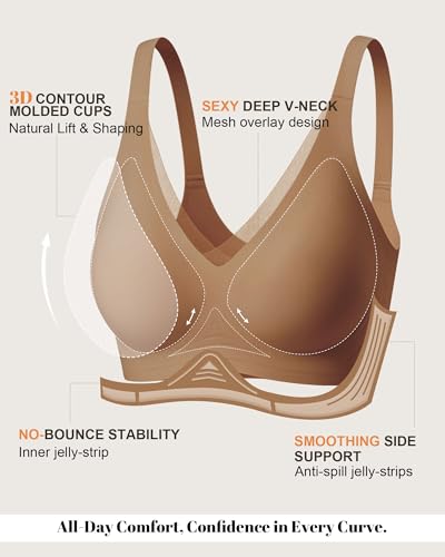 Image of As Fairy 2026 Bras for Women No Underwire Deep V Mesh Wireless Bra Jelly Supportive Seamless Soft Lift T-Shirt Bra