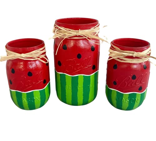Hand-Painted Watermelon Mason Jars for Summer Parties - Decorative Centerpieces in Pint and Quart Sizes - Image 2