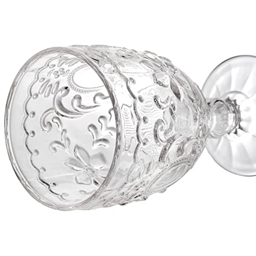 Lyellfe Set Of 4 Clear Glass Goblet, 12 Oz Retro Vintage Stemware Wine Glasses, Crystal Embossed Romantic Footed Glasseware For Iced Beverage, Wine, Cocktail, Party, Dishwasher Safe #TOP4
