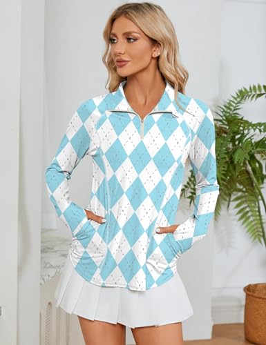 Image of LOMON Women Long Sleeve Shirts Sun Protection 1 /4 Zip Summer Quick Dry Hiking Shirts Quarter Zip Pullover for Women
