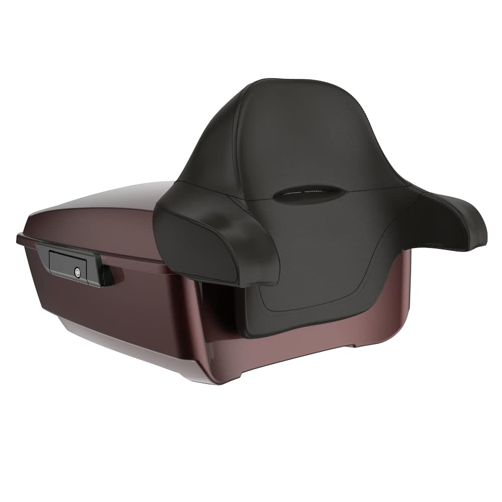 Moto Onfire King Tour Trunk Pack with Backrest Pad Fit for Harley HD Touring Street Glide Road King Road Glide Special 1997-2022 (Merlot Sunglo)
